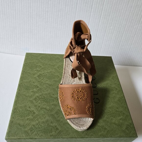 NIB Gucci Damita embroidered GG espadrille wedge sandals IT 38.5/ US 8.5 - Picture 7 of 12